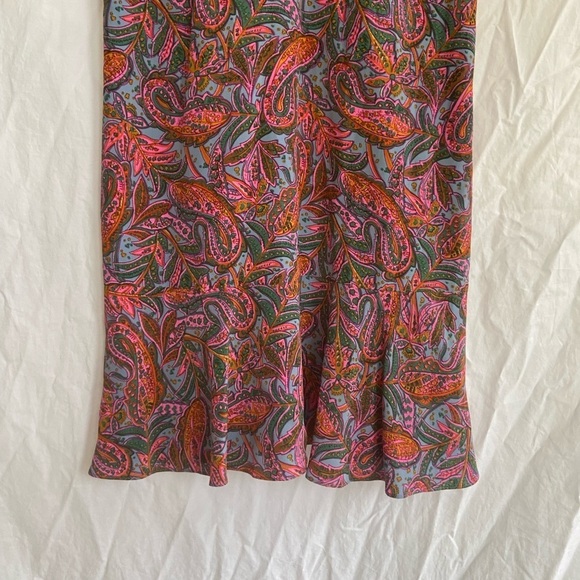 J. Crew Silk Dress Paisley Print Flounce Hem Pink Blue Size 4 - Picture 3 of 16